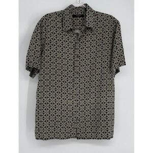 Axis LA Mens Large 100% Silk Short Sleeve Button Down Geometric Medallion Shirt